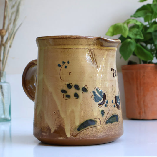 French Alsace Pottery Hand-Painted Jug with Floral Design