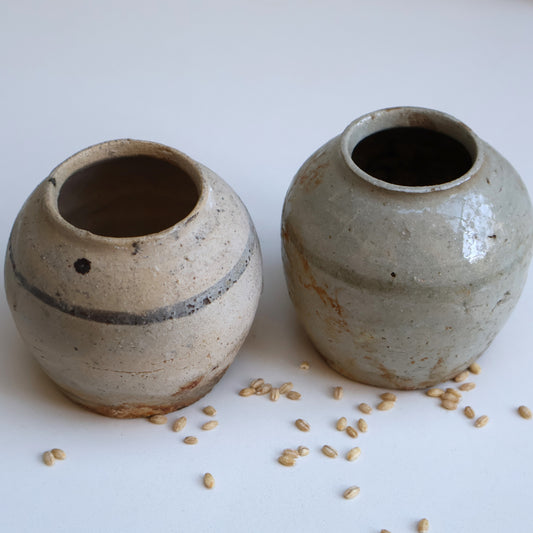 Pair of Rustic Small Ginger Jars with Banded Design