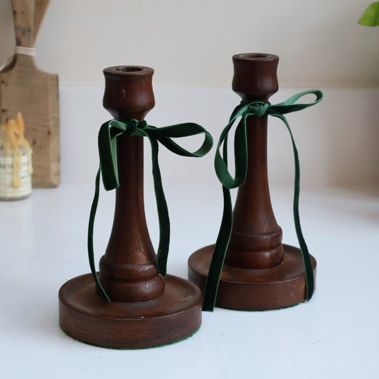 Pair of Dark Wood Candle Holders