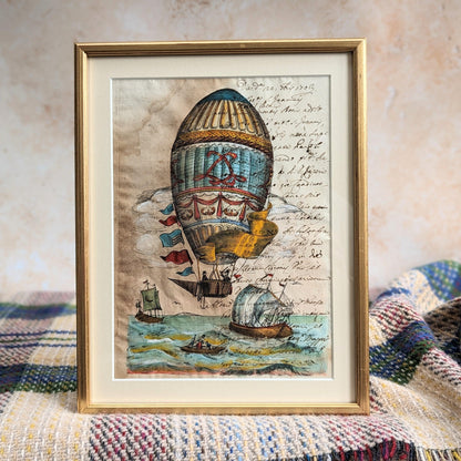 Framed Antique Pages - Sleek Gold Balloon Ahoy