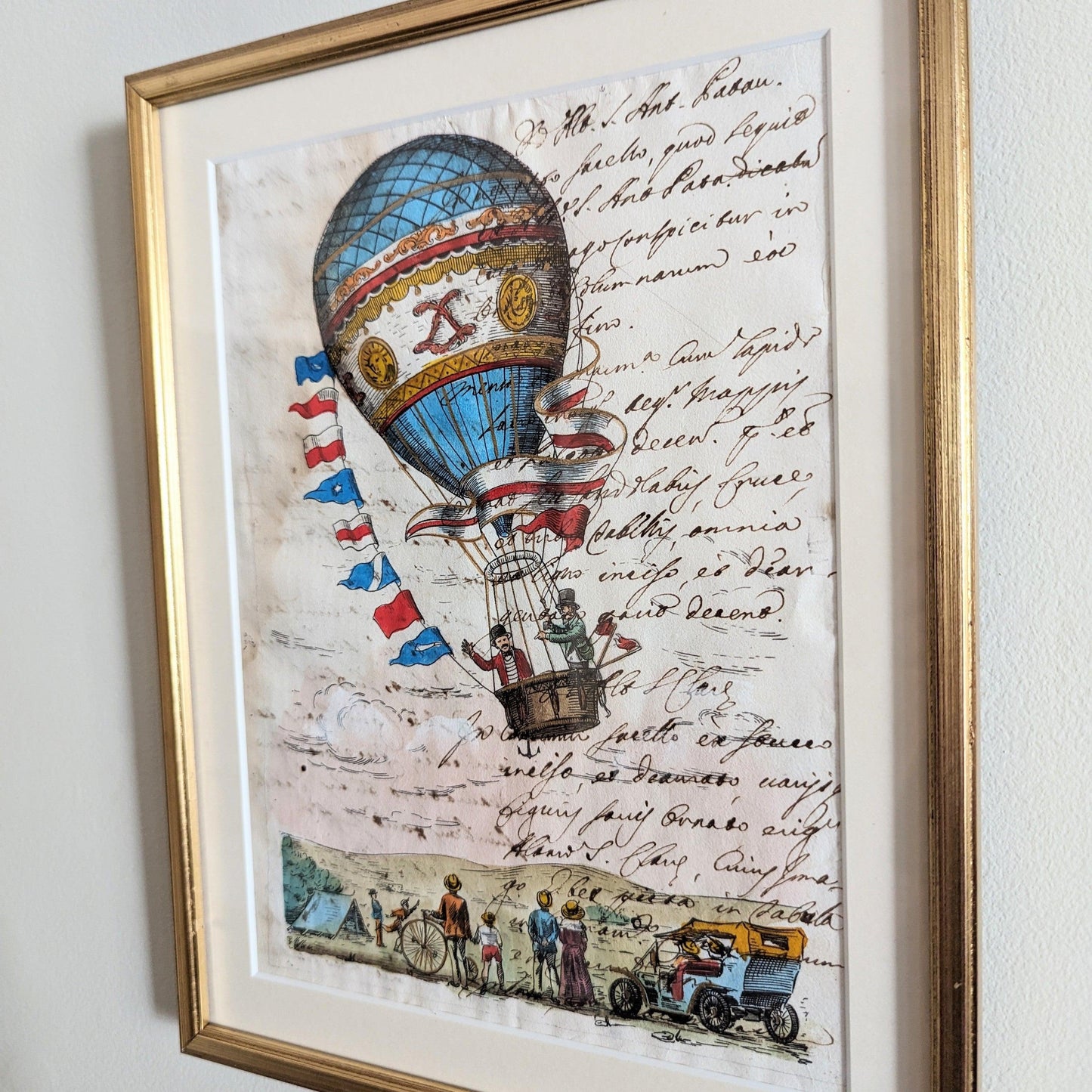 Framed Antique Pages - Sleek Gold Balloon and Family