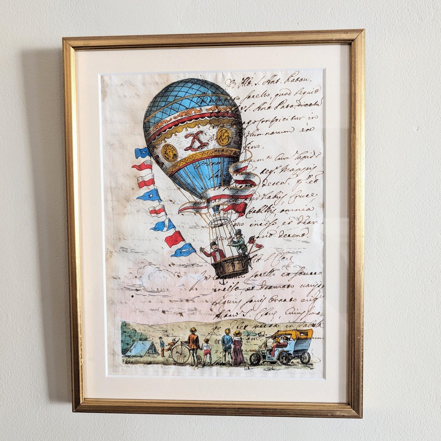 Framed Antique Pages - Sleek Gold Balloon and Family