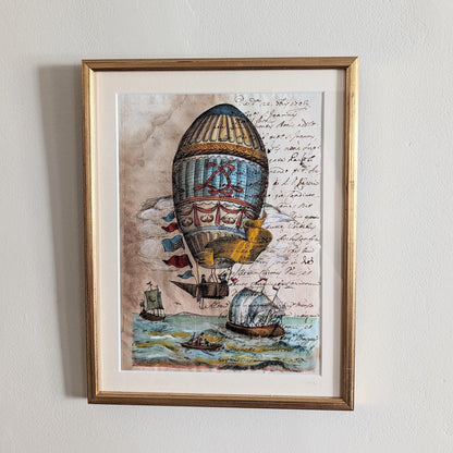 Framed Antique Pages - Sleek Gold Balloon Ahoy