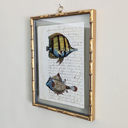 Framed Fish Antique Pages - Bamboo (3 styles)