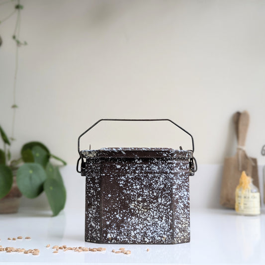 French Enamel Lunch Pail - Splatter Brown