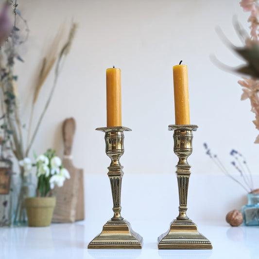 Square-base Brass Candlesticks (Pair)