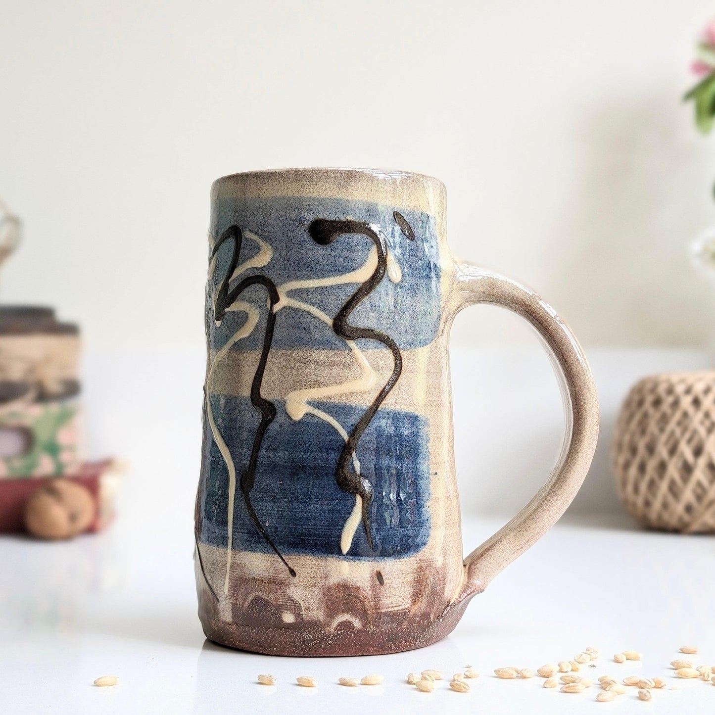 Blue and Cream Slipware Vase/Mug