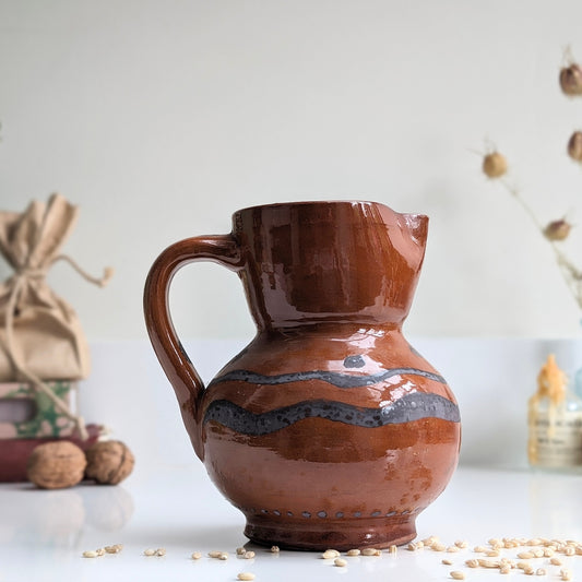 Slipware Terracotta and Black Jug (Medium)