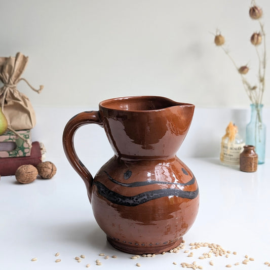 Slipware Terracotta and Black Jug (Large)