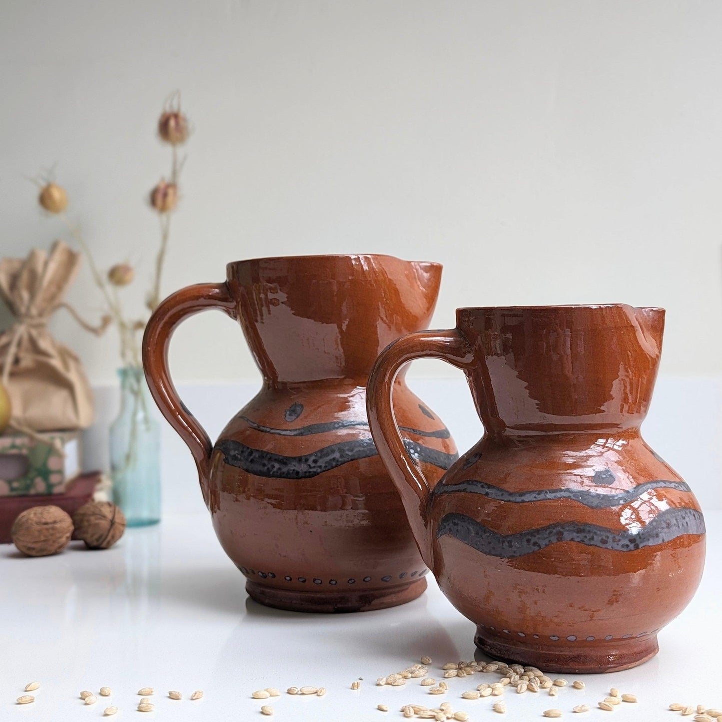 Slipware Terracotta and Black Jug (Large)