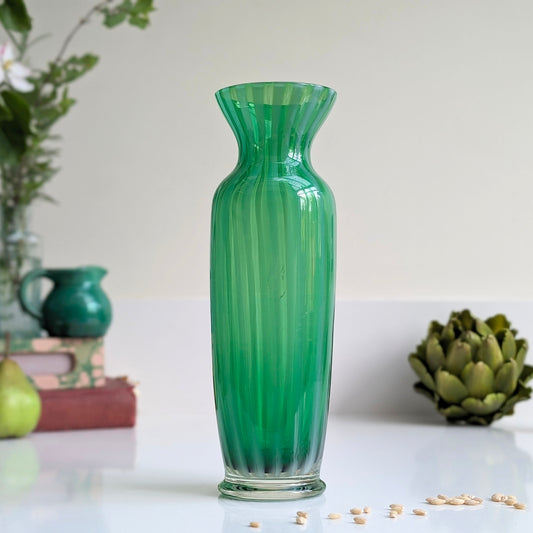 Stunning Green Glass Striped Vase