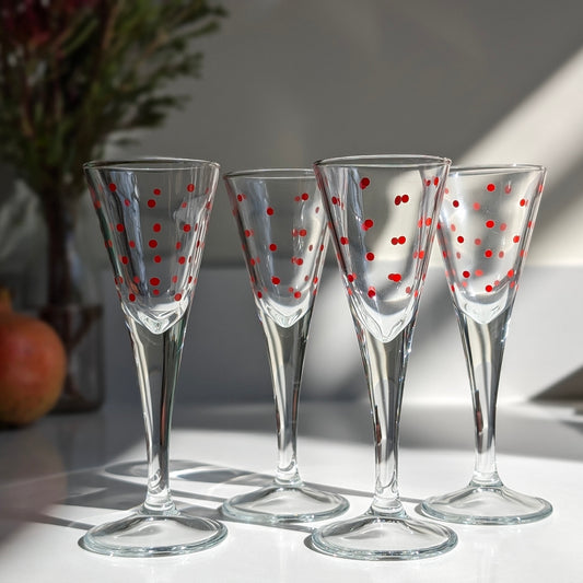 Four Red Dot Liqueur Glasses