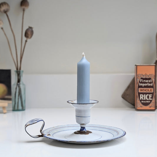 Enamel Chamberstick - French Blue and White