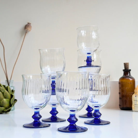 Blue Stem Wine Glasses (Set of 8)