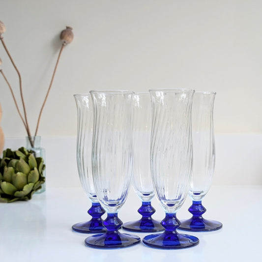 Blue Stem Champagne Flutes (Set of 5)