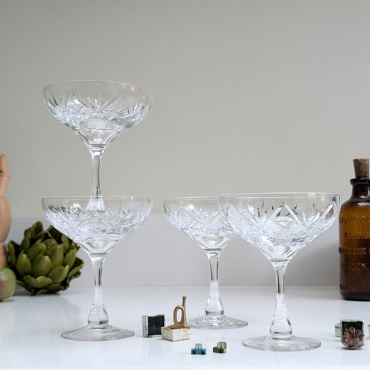 Four Cut Glass Champagne Coupes