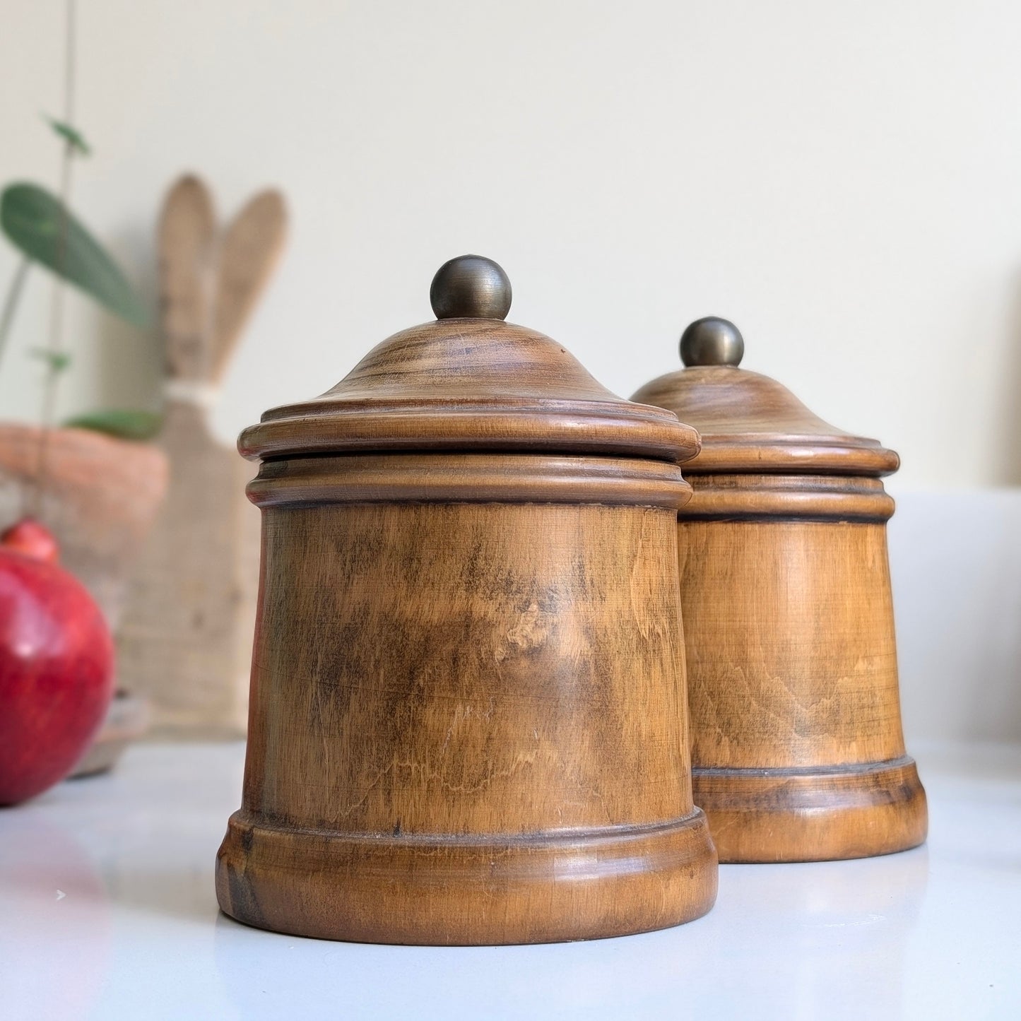 Pair of Wooden Cannisters