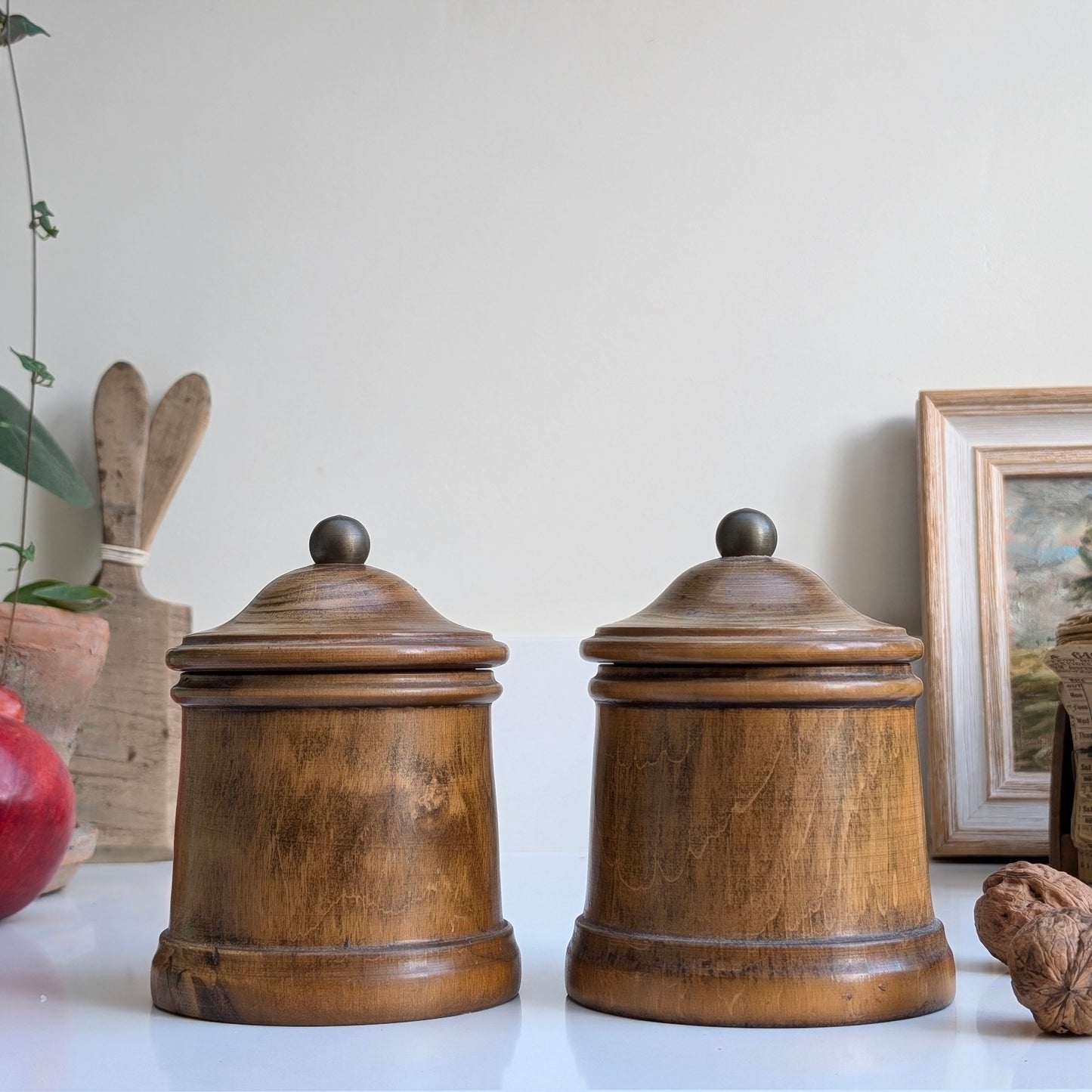 Pair of Wooden Cannisters