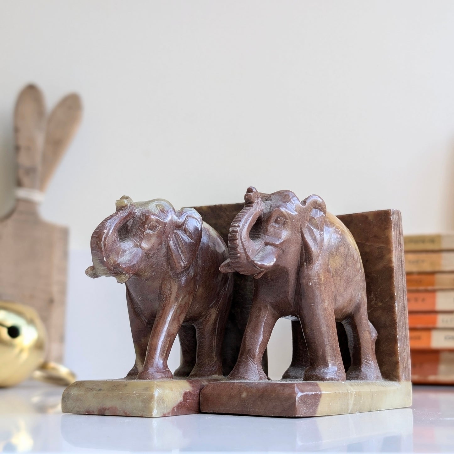 Handcarved Soapstone Elephant Bookends