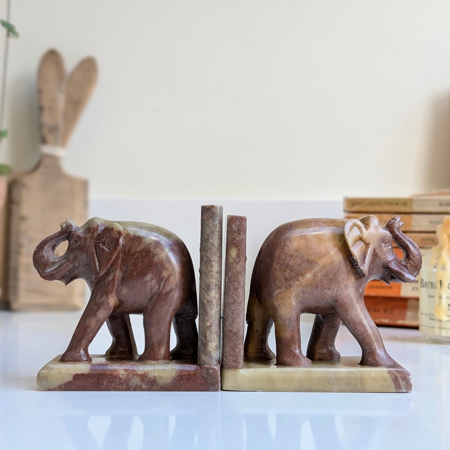 Handcarved Soapstone Elephant Bookends