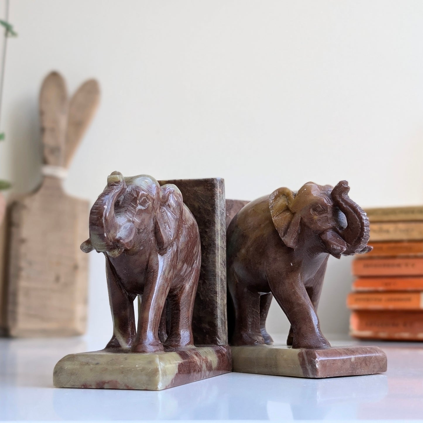 Handcarved Soapstone Elephant Bookends