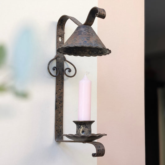 Rustic Primitive Wrought Iron Candle Sconce