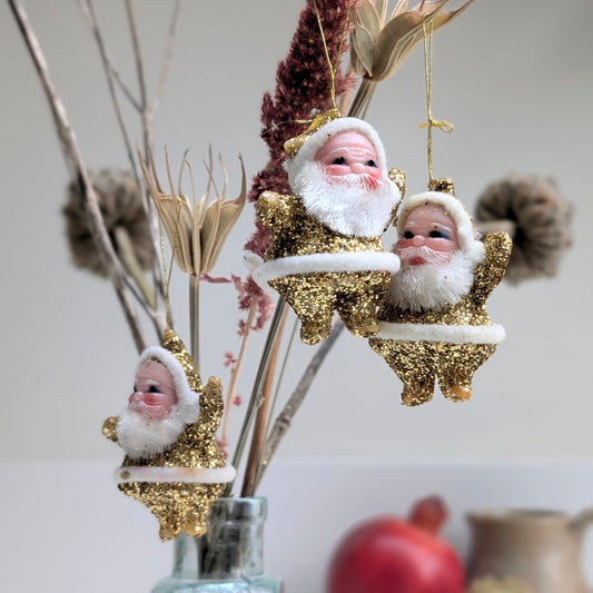 Three Glittery Vintage Santas