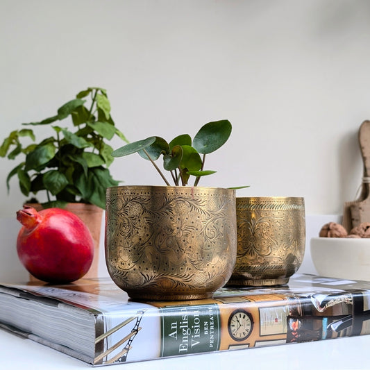 Stunning Brass Plant Pots (Small Pair)