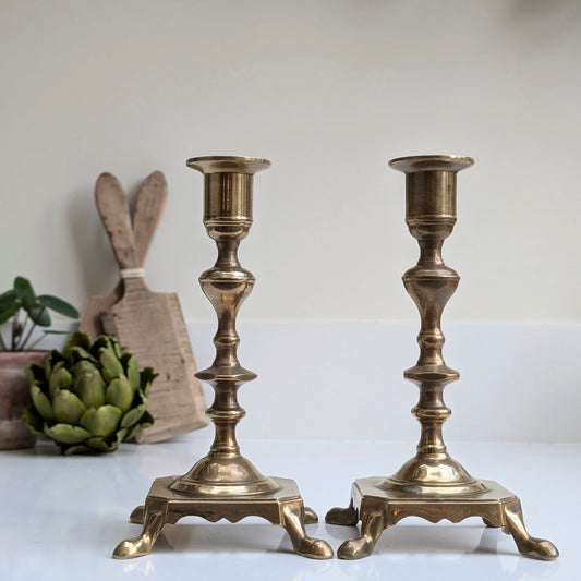 Brass Candlesticks with Feet (Pair)