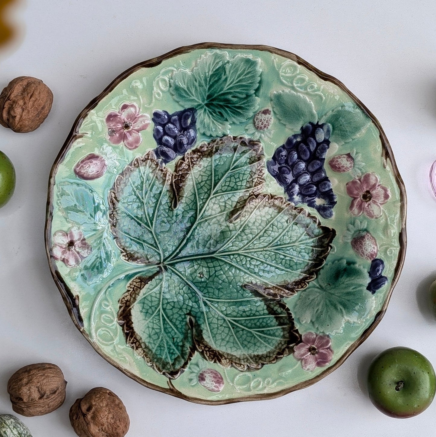 Majolica Vine and Strawberries Plate