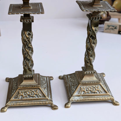 Brass Twist Stem Ornate Candlesticks (Pair)