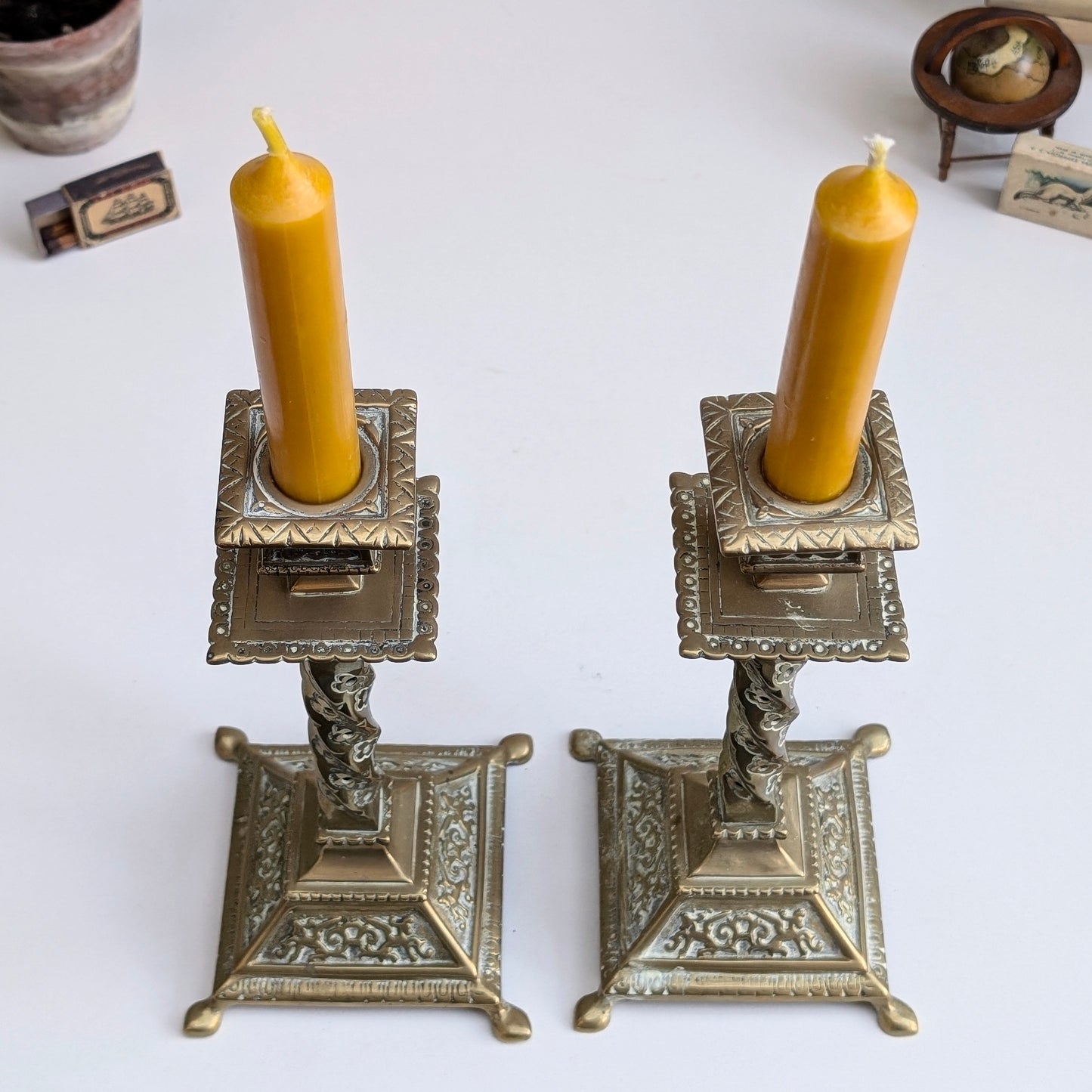 Brass Twist Stem Ornate Candlesticks (Pair)