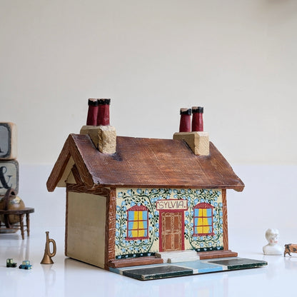 Hand-painted Wooden Folk Art Money Box House