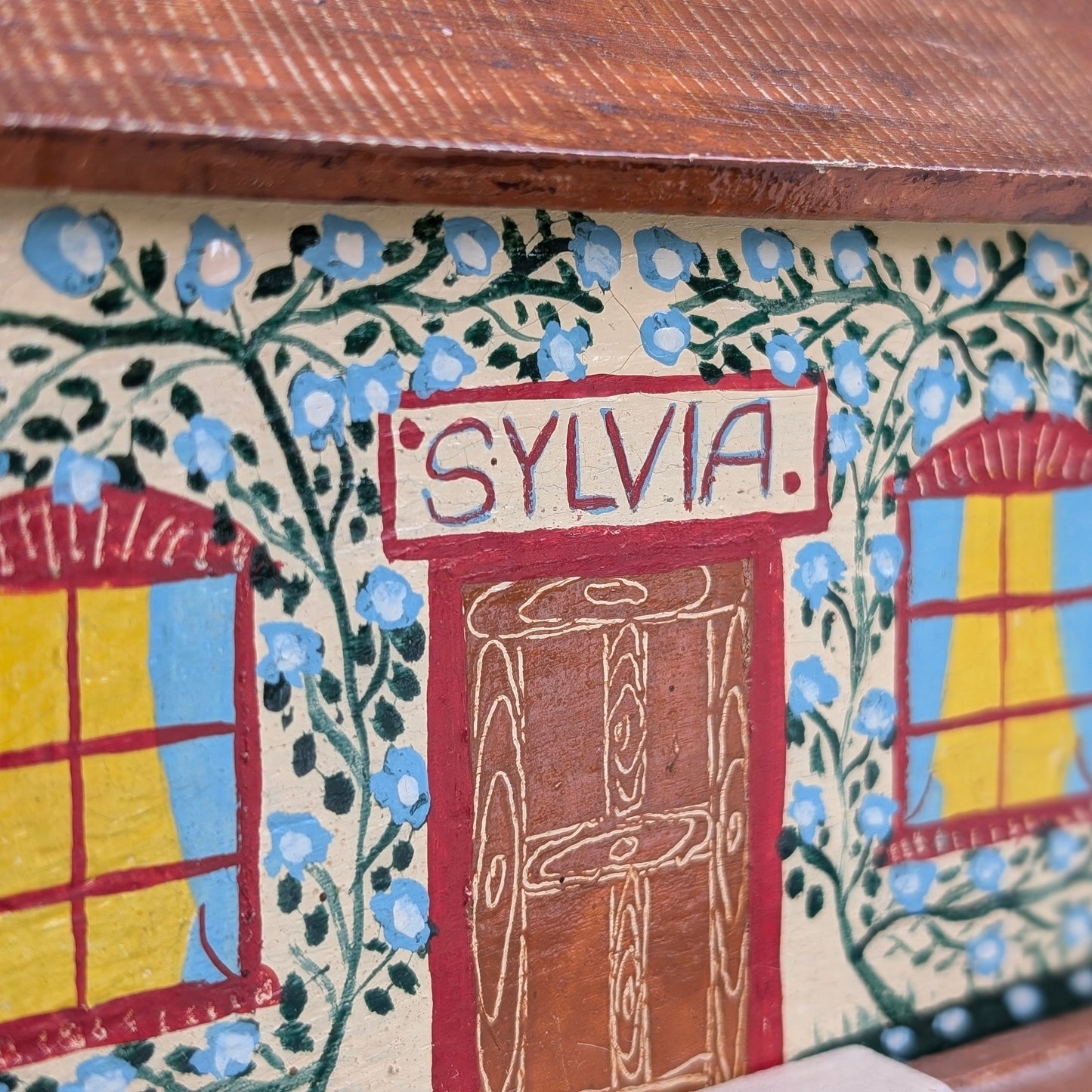 Hand-painted Wooden Folk Art Money Box House