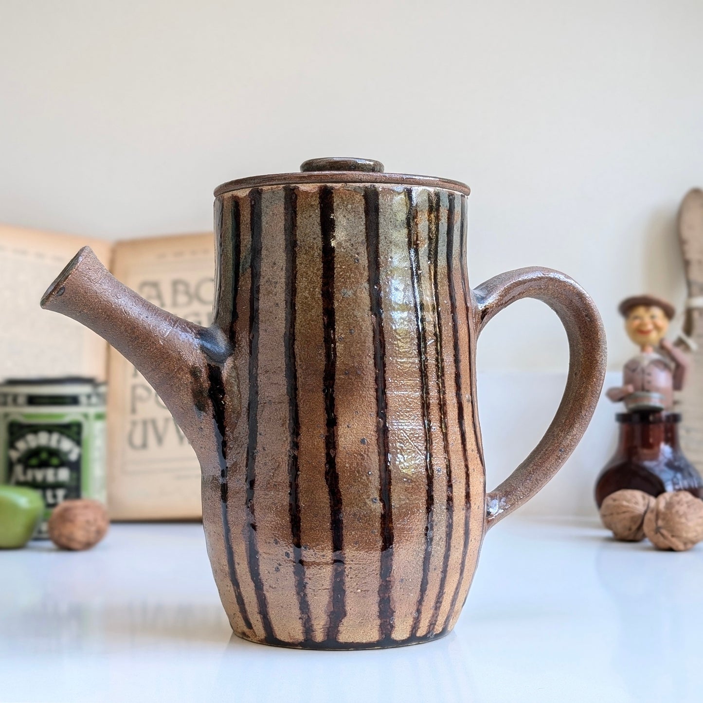 Hand Thrown Studio Pottery Striped Coffee Pot