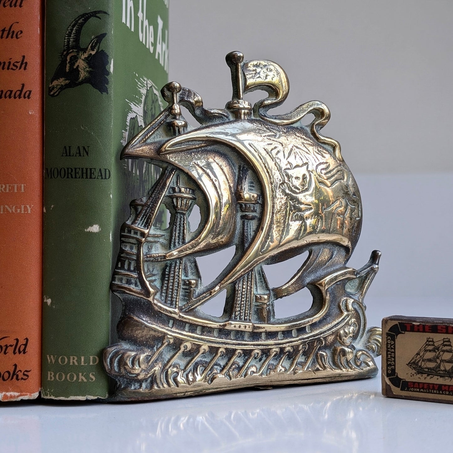 Brass Pirate Ship Bookends