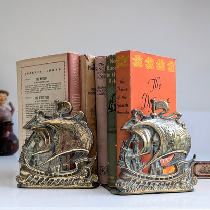 Brass Pirate Ship Bookends