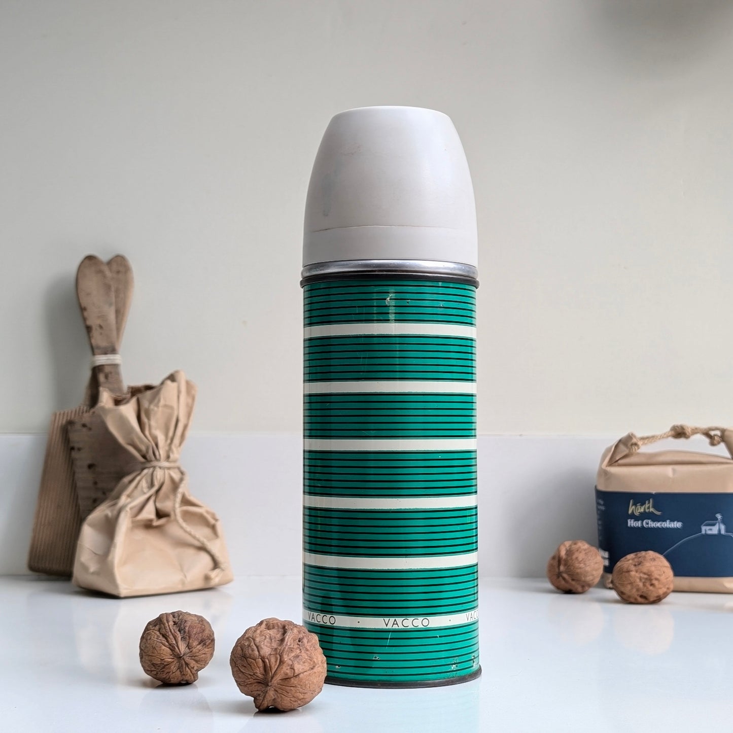 Vintage Vacco Flask - Green Stripe