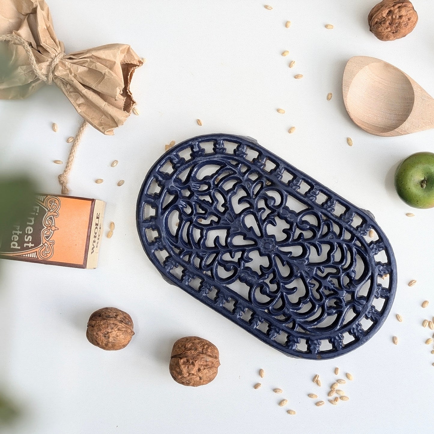 Cast Iron Trivet - Blue Oval