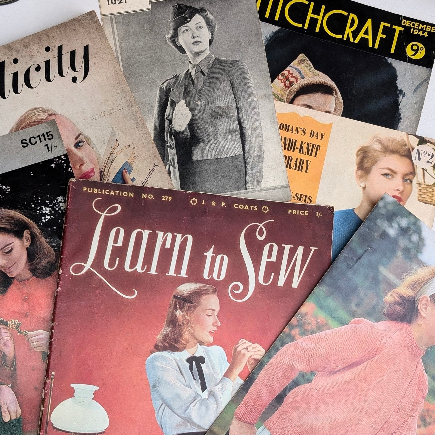 Vintage Sewing Kit Tin with Haberdashery and Sewing Magazines