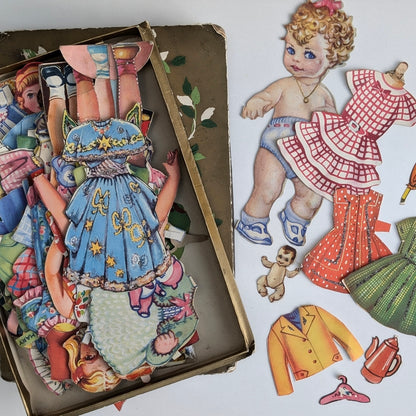 Vintage Chocolate Box filled with Dress Up Paper Dolls