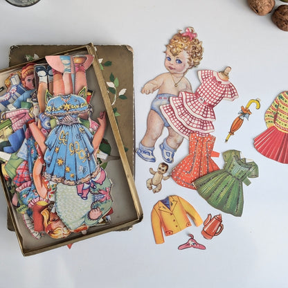 Vintage Chocolate Box filled with Dress Up Paper Dolls