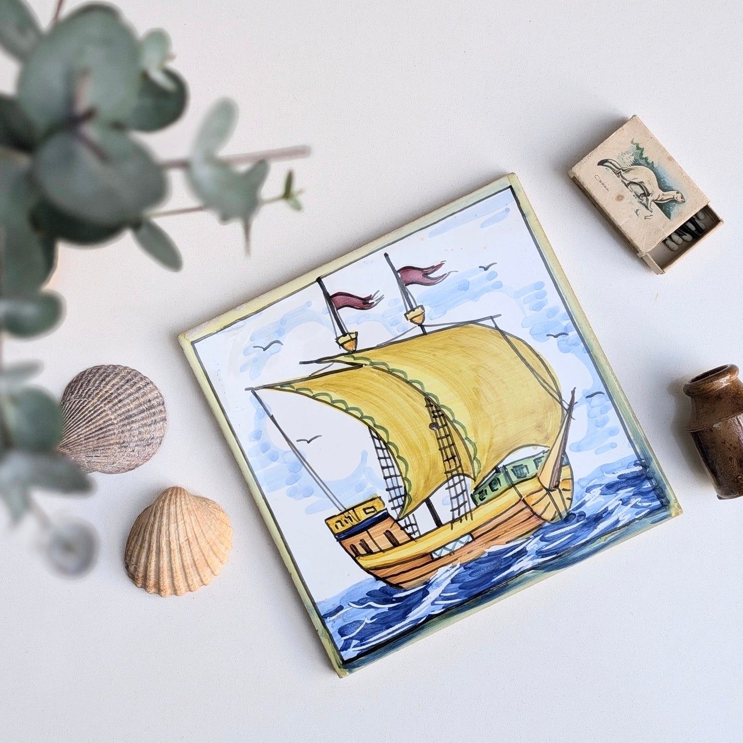 Hand Painted Galleon Ship Tile