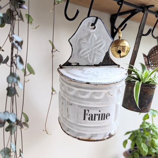 French Enamel Flour Wall Container