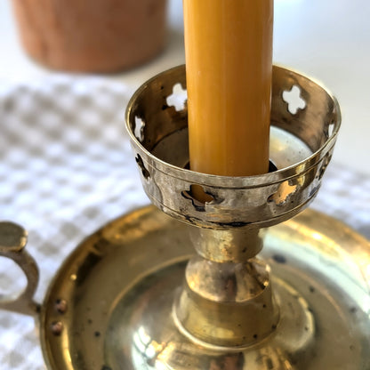 Pair of Brass Candleholders with Cross Detailing