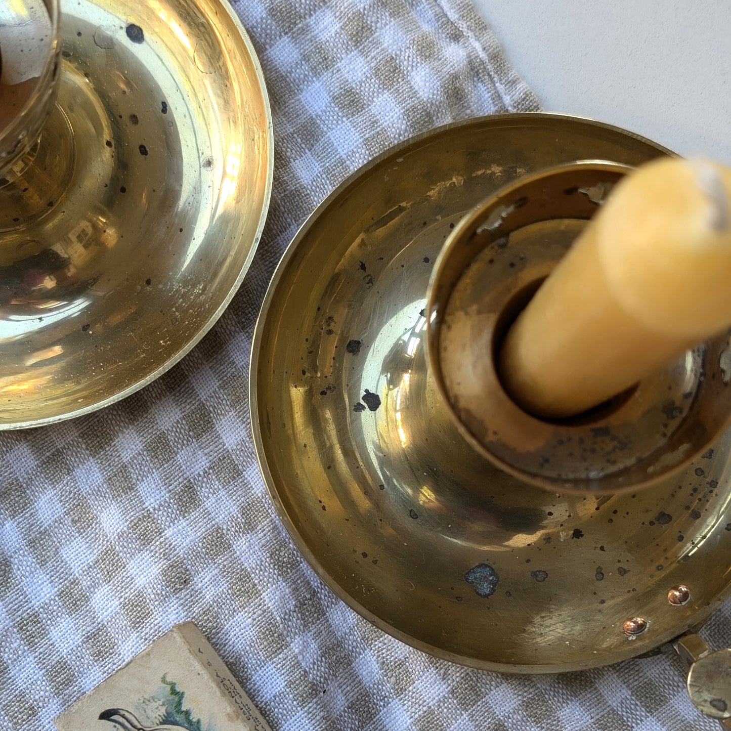 Pair of Brass Candleholders with Cross Detailing