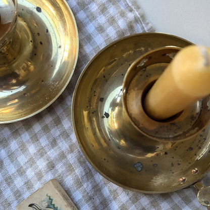 Pair of Brass Candleholders with Cross Detailing