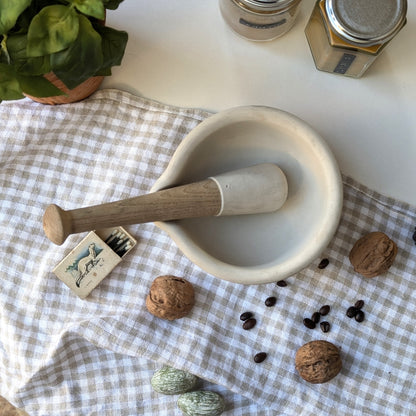 Stone and Wood Pestle and Mortar