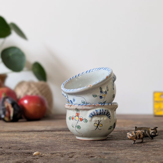Pair of Small Faience Pottery Salt and Pepper Pots