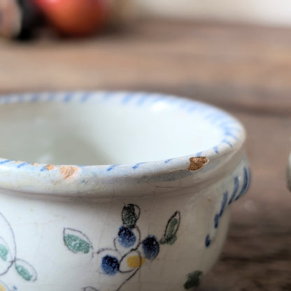 Pair of Small Faience Pottery Salt and Pepper Pots